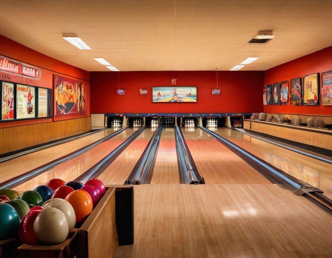 A lively bowling alley filled with a diverse group of bowlers of all ages, celebrating a friendly competition. Brightly colored bowling balls scattered around, with animated expressions of joy and encouragement among friends. A scoreboard glowing in the background showcasing friendly competition. Warm lighting above with vintage bowling posters on the walls. Capture a sense of community and excitement, conveying both fun and competitive spirit. vibrant colors. super-realistic.