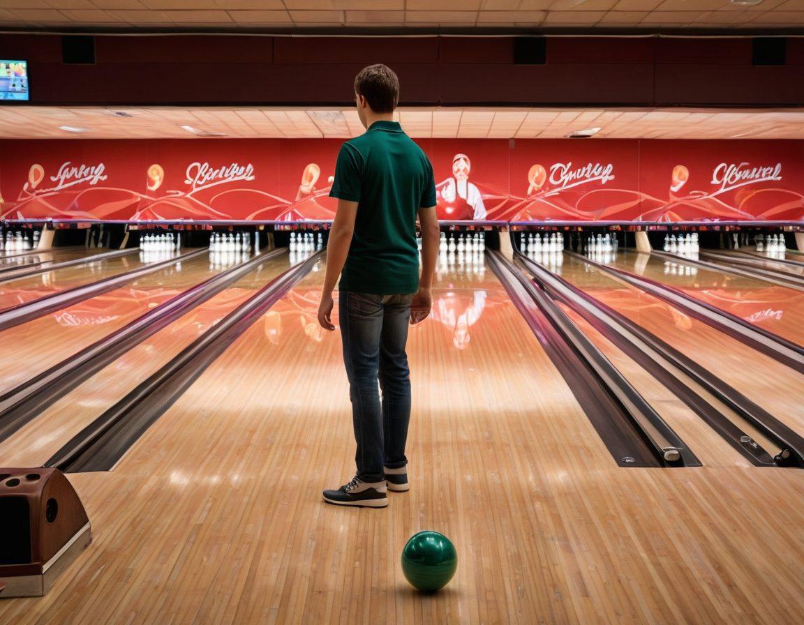 A dynamic scene of a bowling alley showcasing a beginner bowler in the foreground learning from a seasoned pro, with cues like bowling balls, scoreboards, and a cheering crowd. Include vibrant light effects highlighting the action, and the varied bowling techniques being demonstrated in a sequence in the background. The atmosphere should be energetic and motivational, embodying the journey from novice to expert. super-realistic. vibrant colors. indoor lighting.